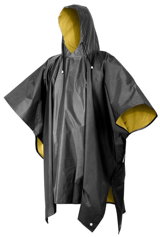 Rothco Reversible Yellow Waterproof PVC Rain Poncho With Drawstring Hood & Snaps