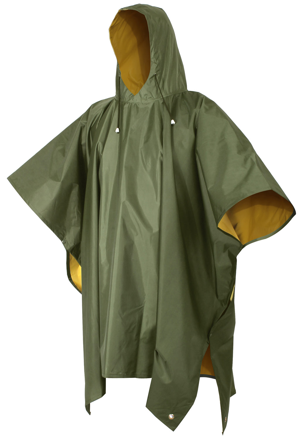 Rothco Reversible Yellow Waterproof PVC Rain Poncho With Drawstring Hood & Snaps