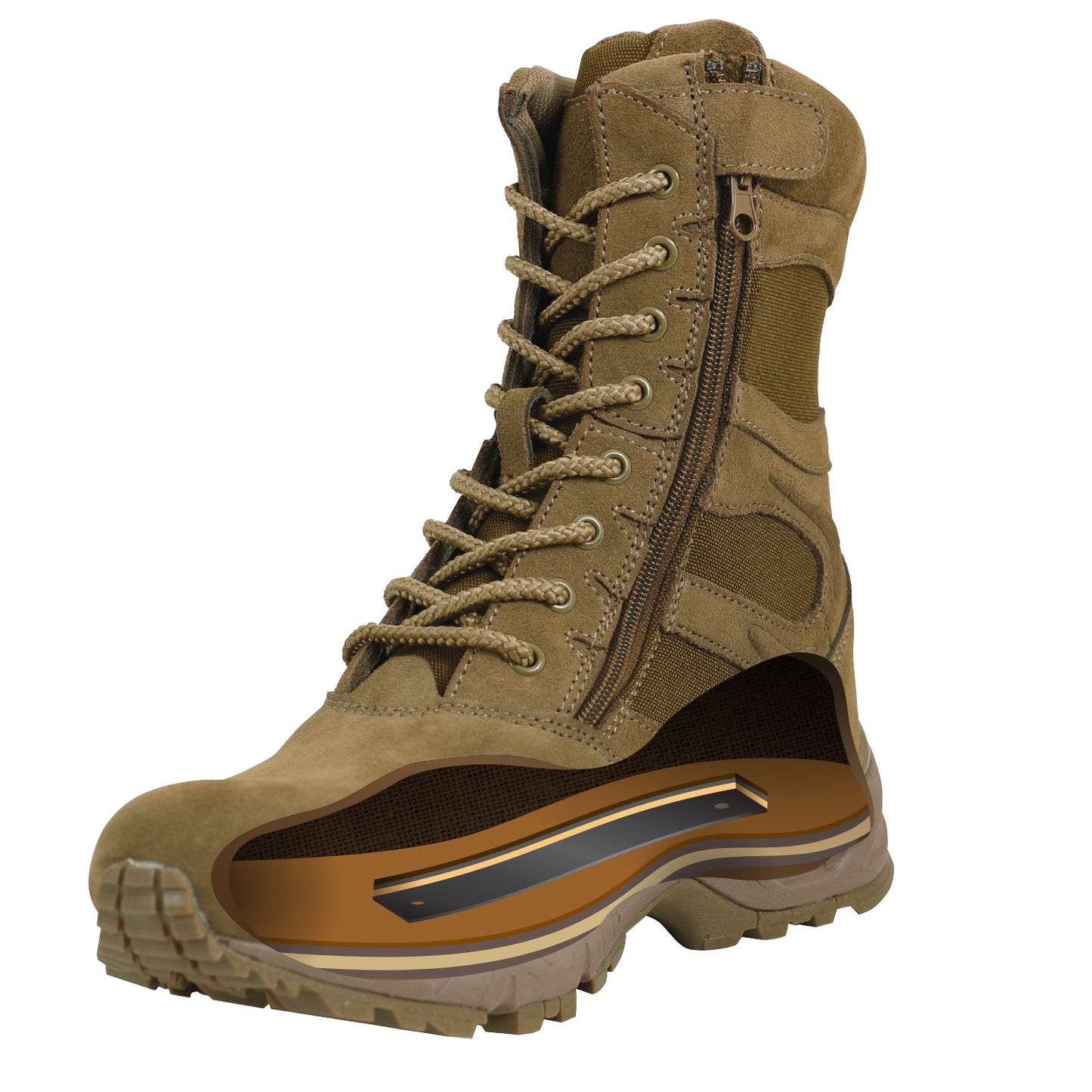 Rothco Forced Entry 8" Deployment Boots w/ Side Zipper - AR 670-1 Coyote Brown