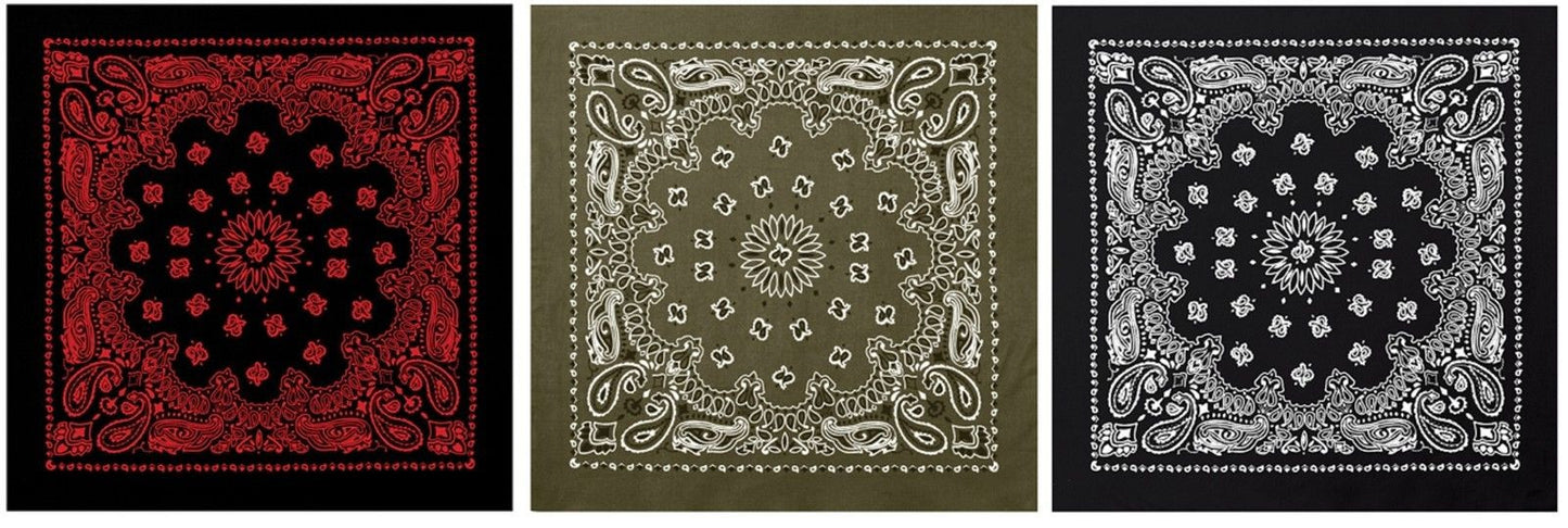 Extra Large Bandana THREE PACK - 100% Cotton Jumbo 27" Paisley Bandana 3 PACK