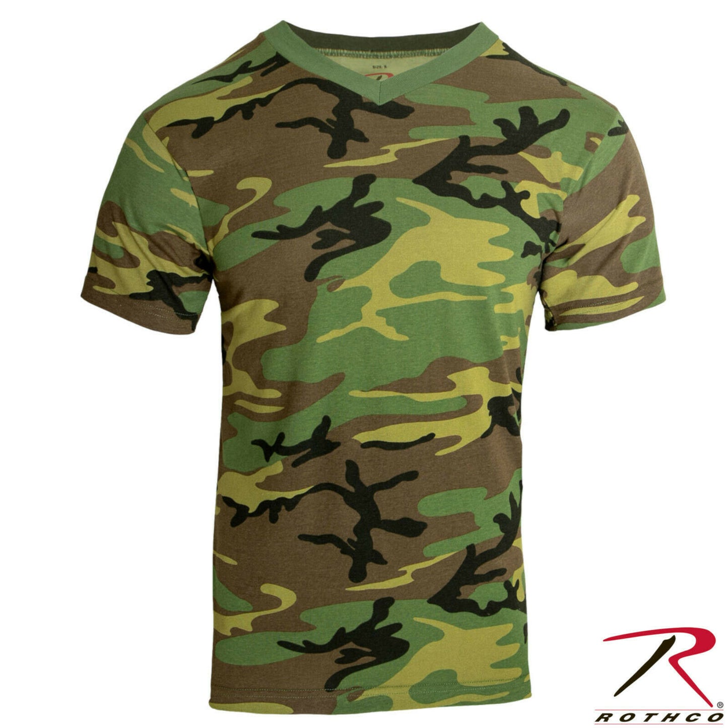 Rothco Men's Camo V-Neck T-Shirt - Woodland Camouflage V-Neck Tee Shirt