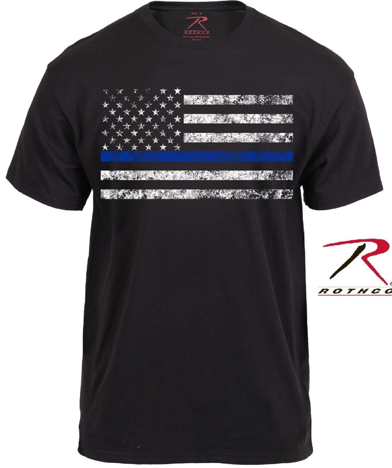Mens Thin Blue Line Police Support Tee Shirt - Rothco Silver & Black TBL T-Shirt