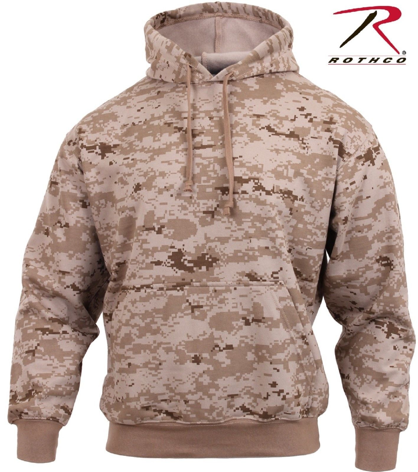 Mens Desert Digital Camo Hooded Sweatshirt - Rothco Fleece Lined Cotton Hoodie