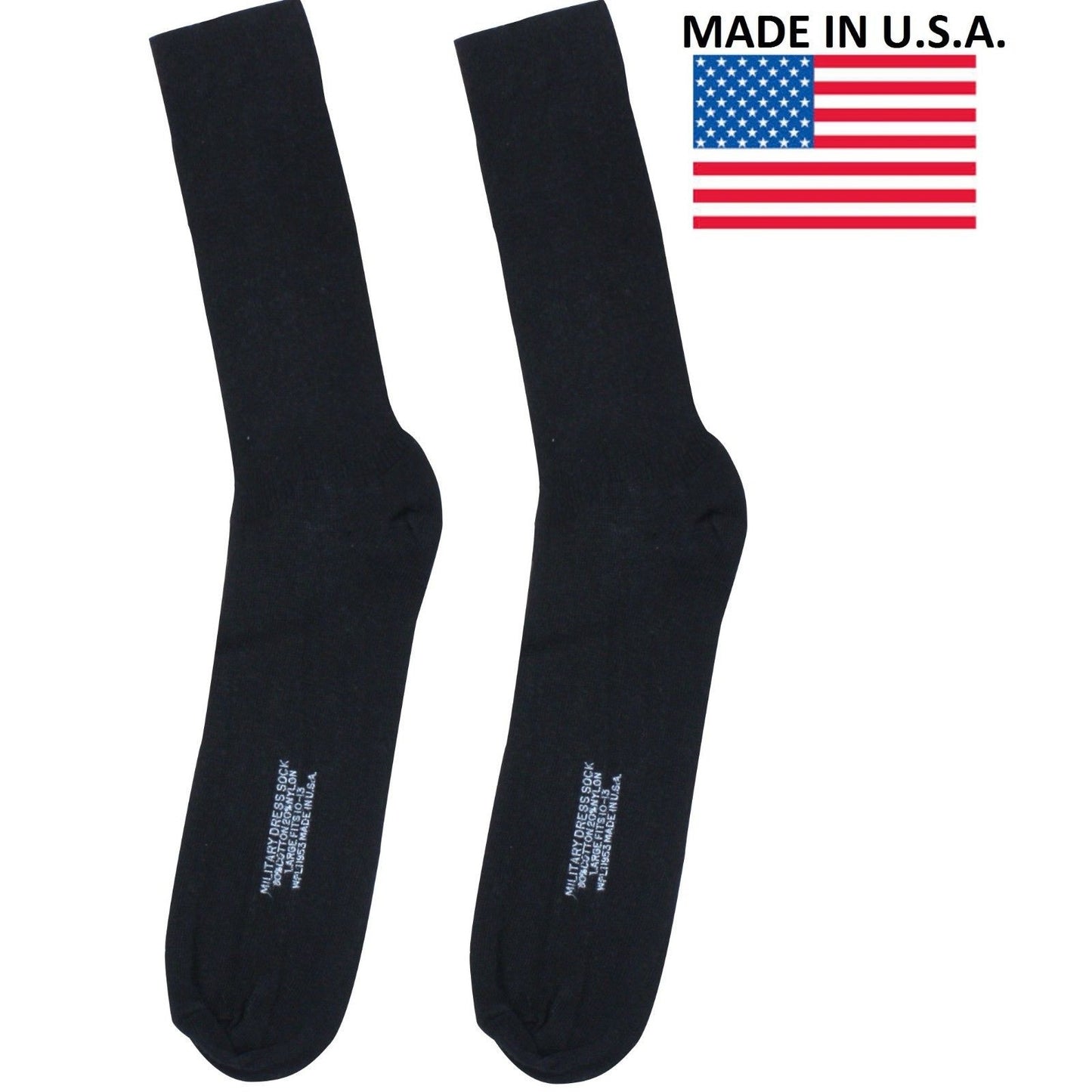 Solid Black Formal Dress Socks Size Large Made In U.S.A.