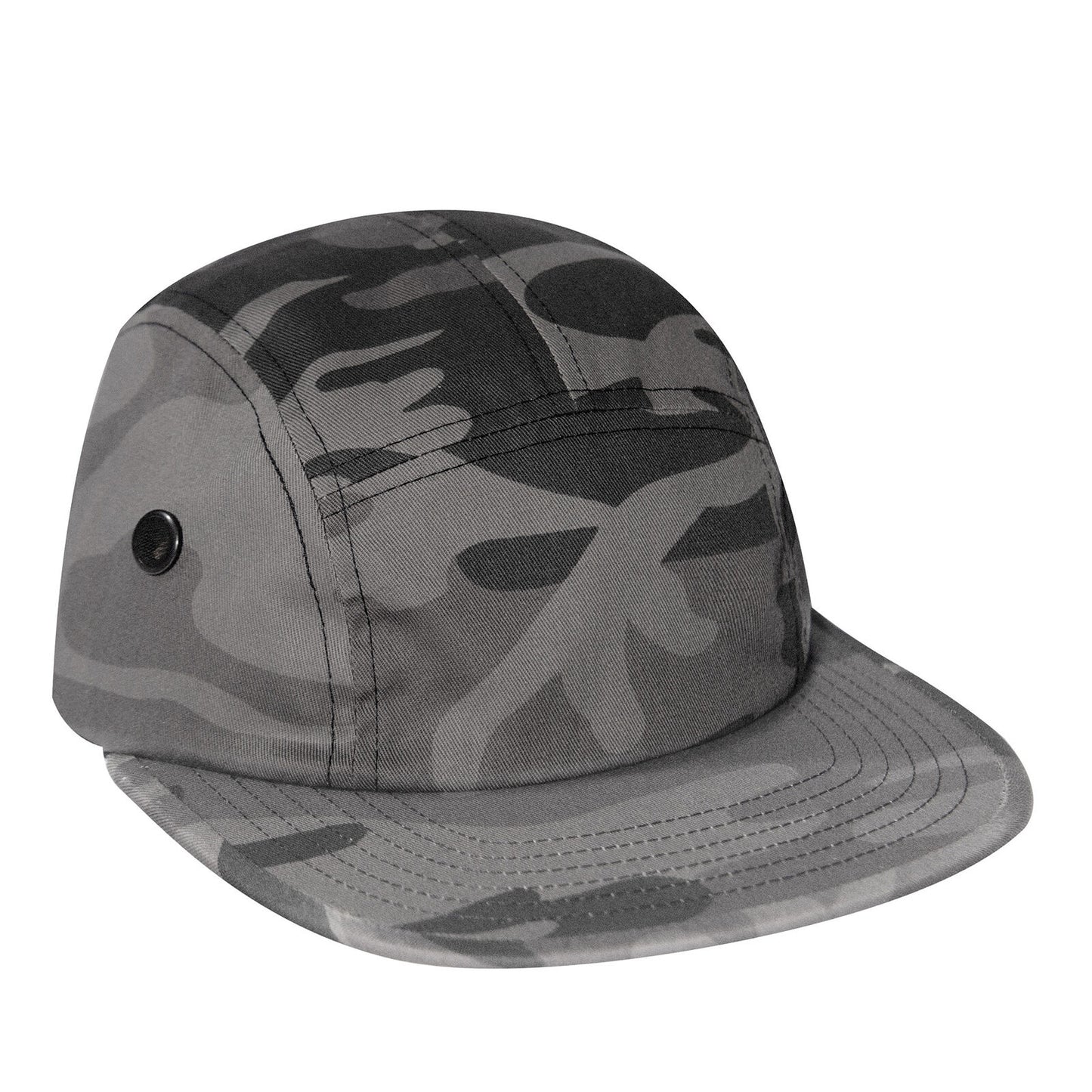 Black Camo 5 Panel Street Cap with Adjustable Leather Strapback