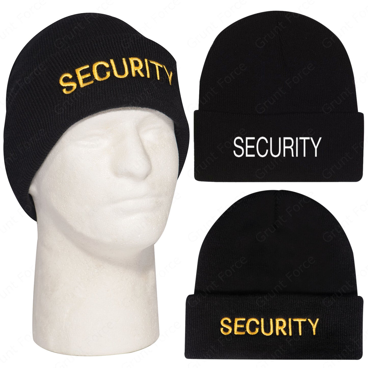 Black & Gold Embroidered SECURITY Watch Cap - Ski Hat Winter Hat 100% Acrylic