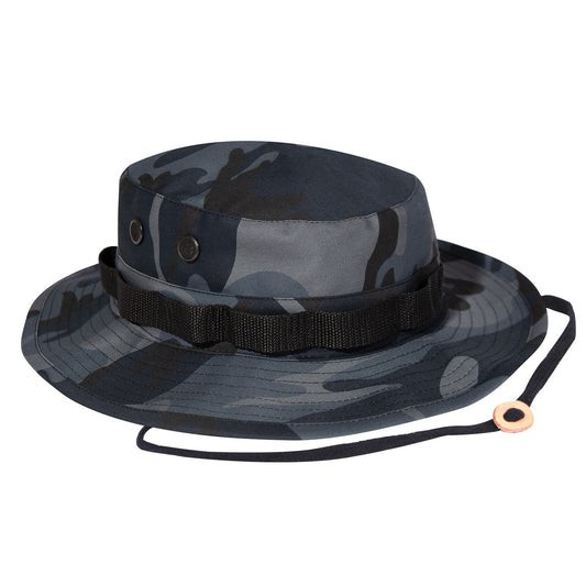 Midnight Blue Camo Boonie Hat With Adjustable Chin Strap & Branch Loops