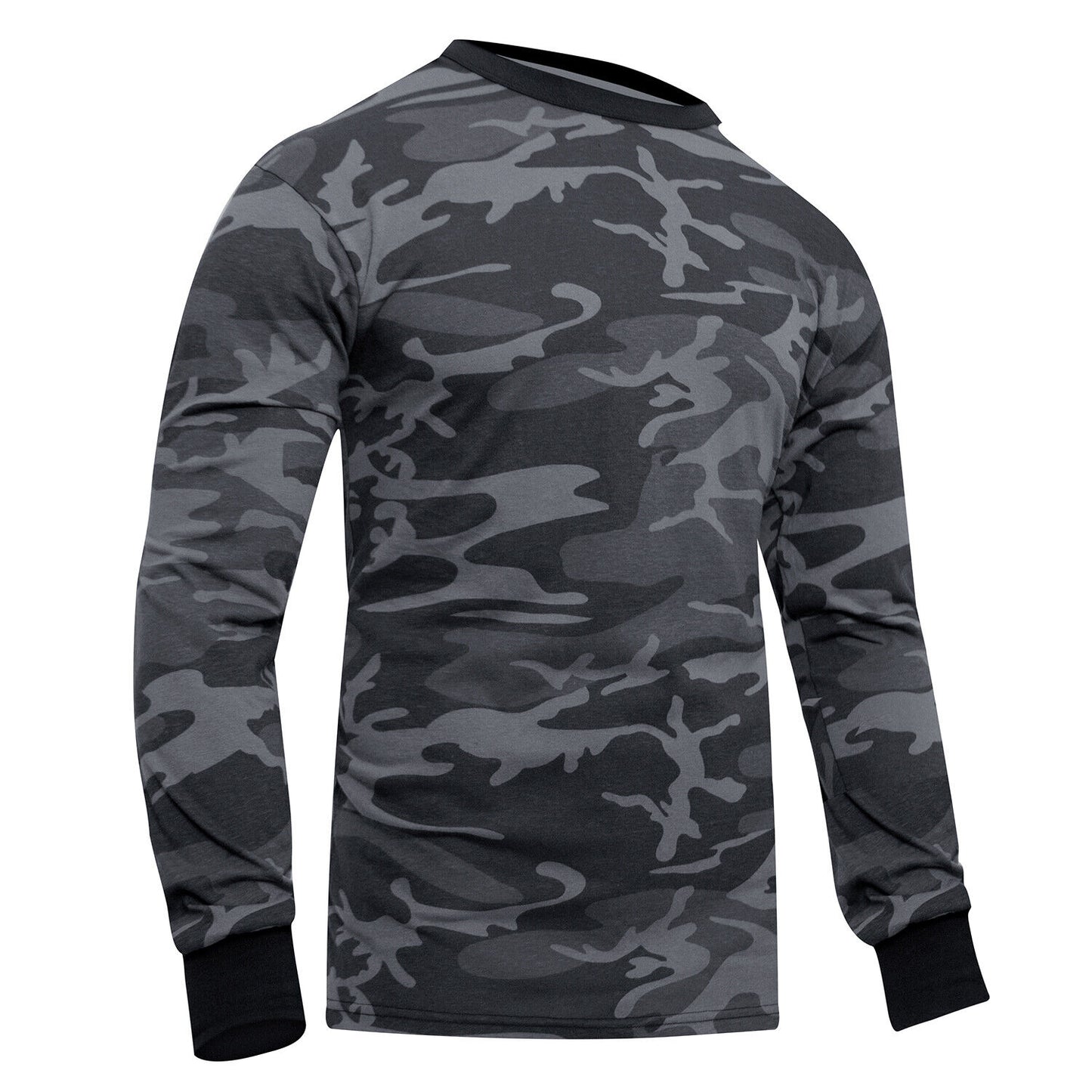 Men's Black Camo Long Sleeve Poly/Cotton T-Shirt