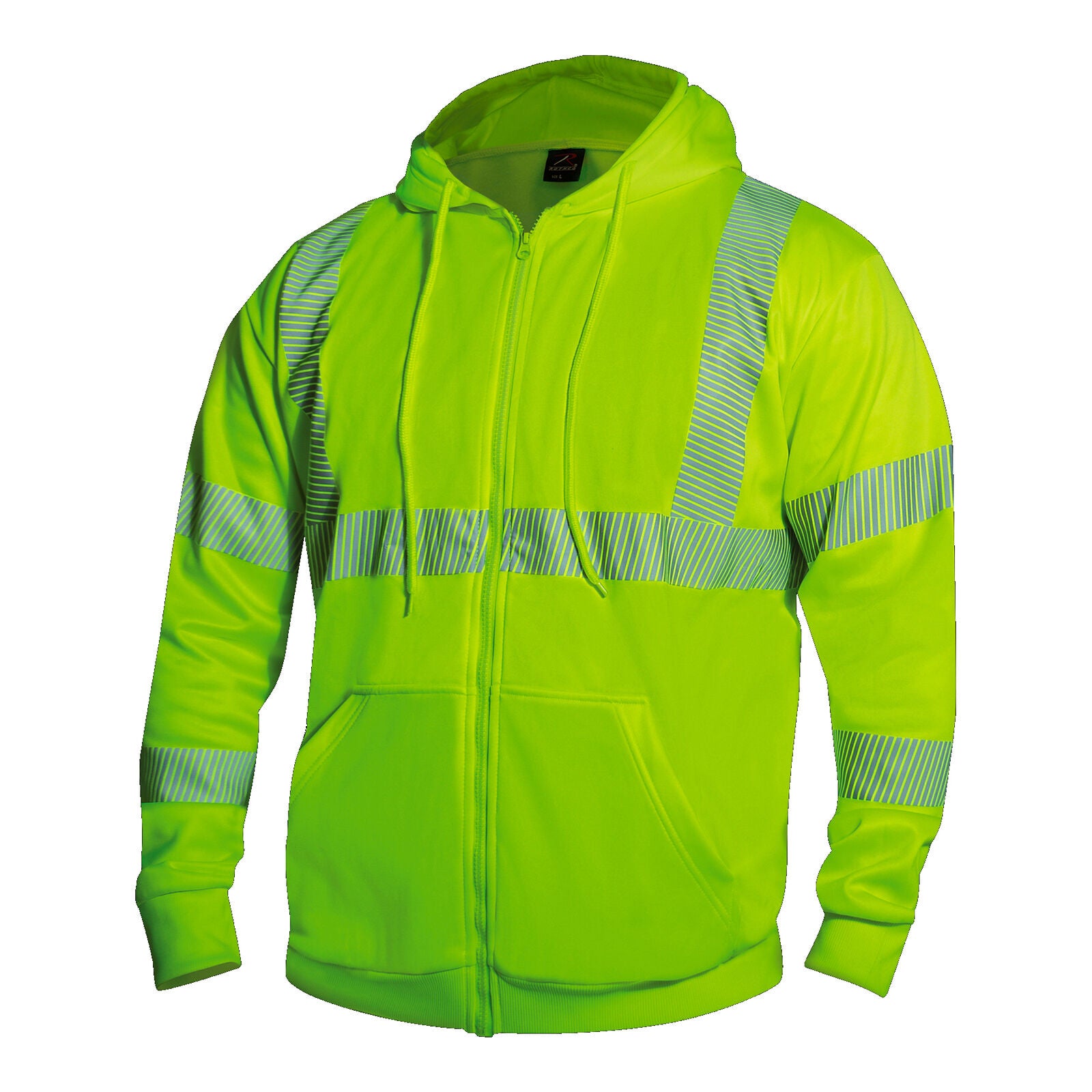 Men's Neon High Visibility Sweater Pullover & Zipper Hoodie Fleece  Sweatshirt (Neon Yellow Zip Up, S) 