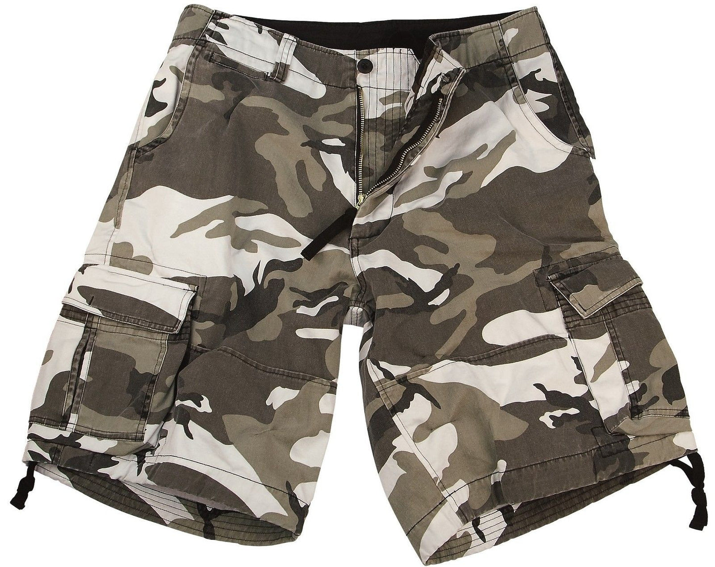 Men's Vintage City Camouflage Utility Cargo Shorts - Black and White Camo