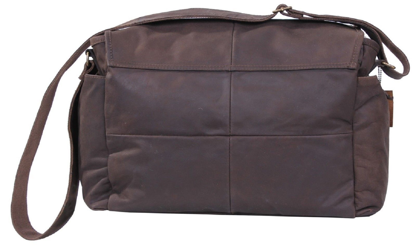 Brown Leather Classic 5-Pocket Messenger Shoulder Bag Rothco 91480