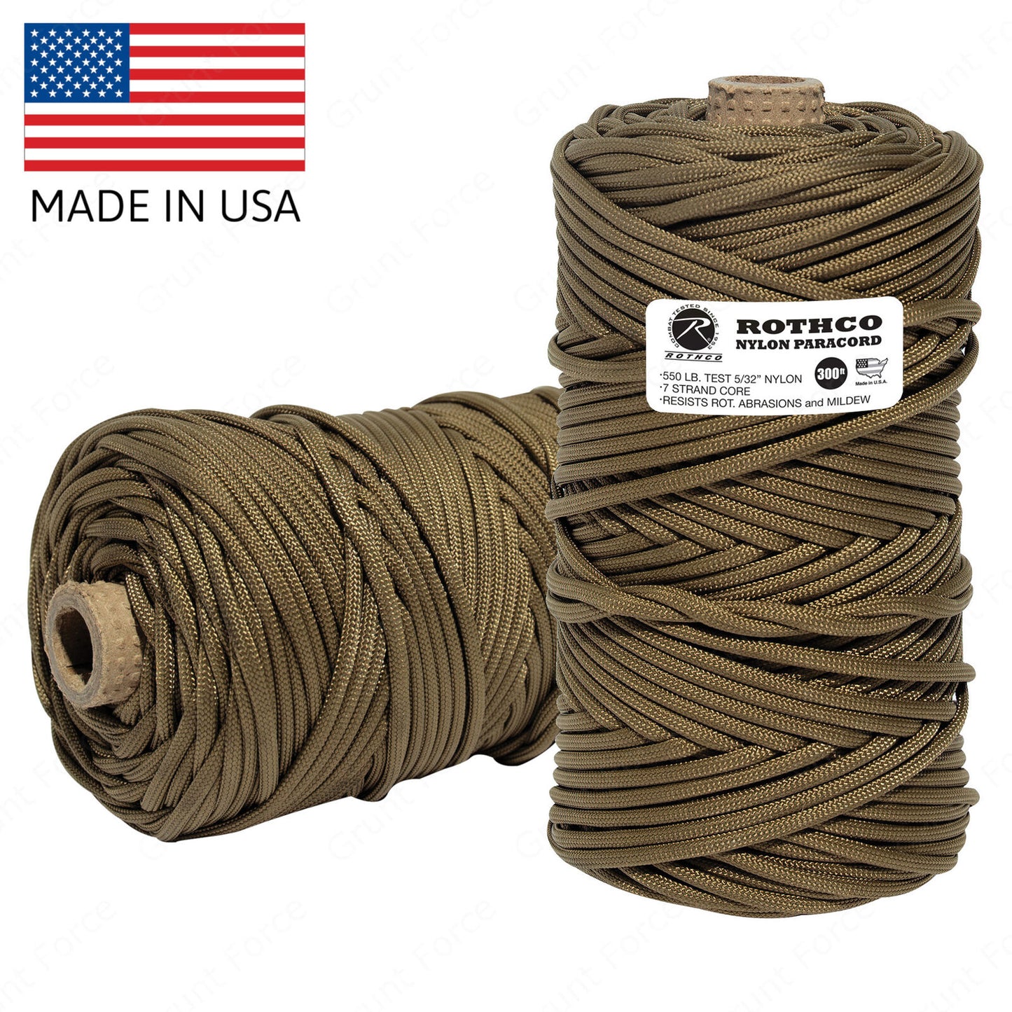 Coyote Brown 300' Paracord - Made In USA 100% Nylon 550Lb 7-Strand Core