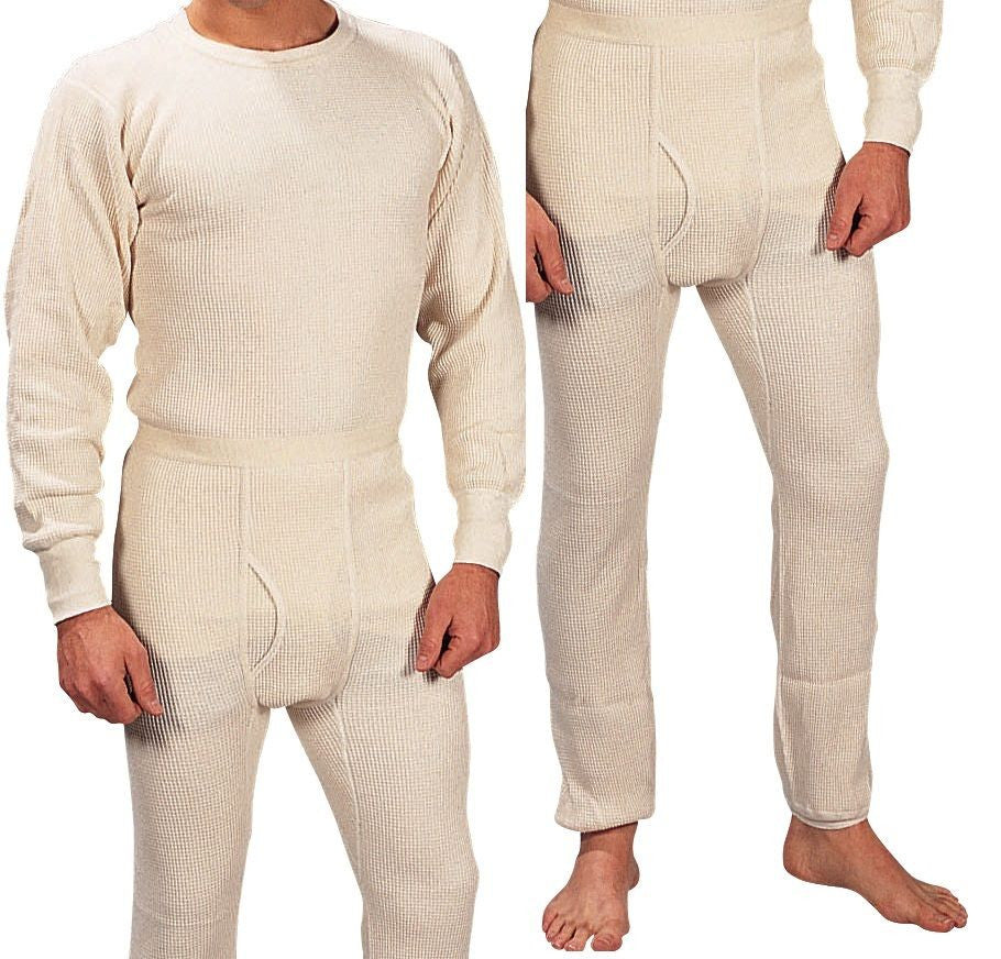 Extra Heavyweight Thermal Knit White Underwear - Long John Winter Clot