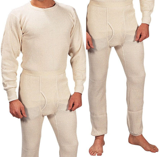 Extra Heavyweight Thermal Knit White Underwear - Long John Winter Clothes