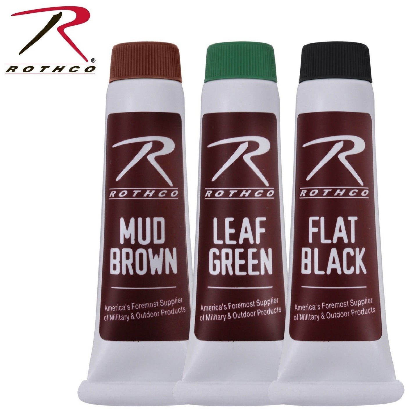 Rothco 3 Pack Camo Face Paint Tubes With Pouch - Flat Black/Mud Brown/Leaf Green
