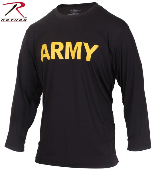Black Long Sleeve ARMY Performance Tee Shirt - Rothco Lightweight Nylon T-Shirt