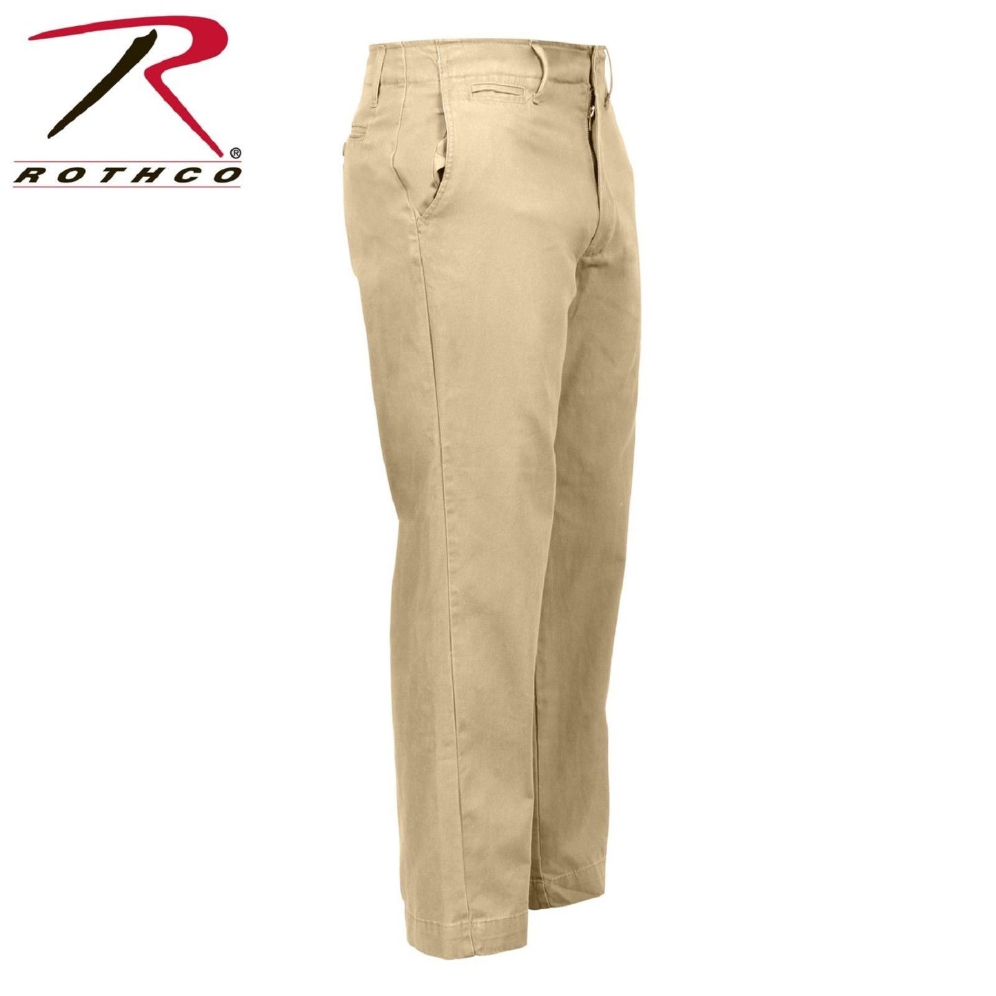 Mens Washed Cotton Khaki Chino Pants - Rothco GI-Style Vintage Chinos 2346