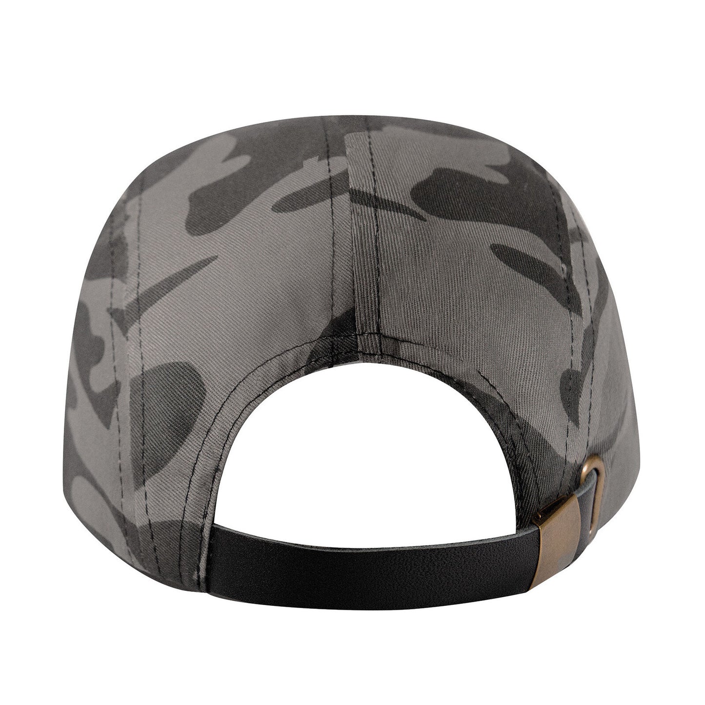 Black Camo 5 Panel Street Cap with Adjustable Leather Strapback