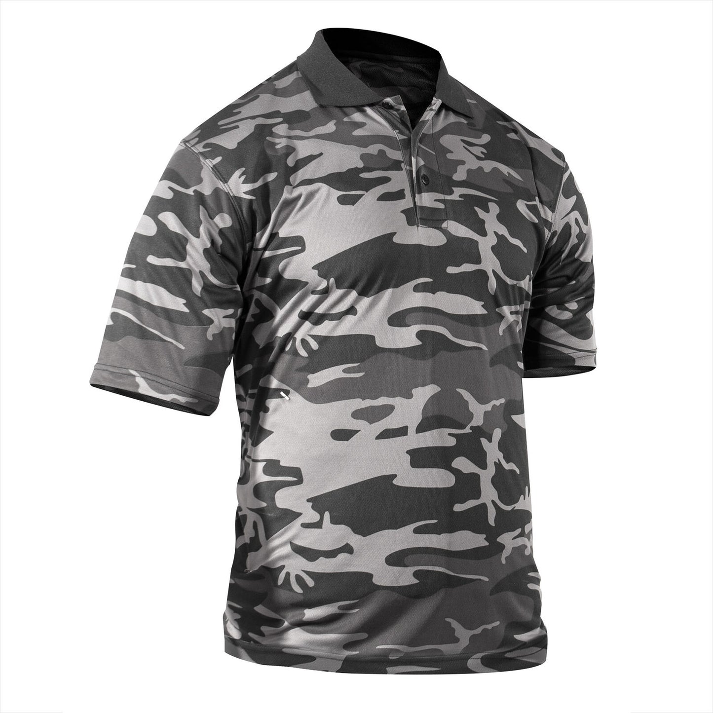 Men's Black Camo Moisture Wicking Polo Short Sleeve Polyester Shirt