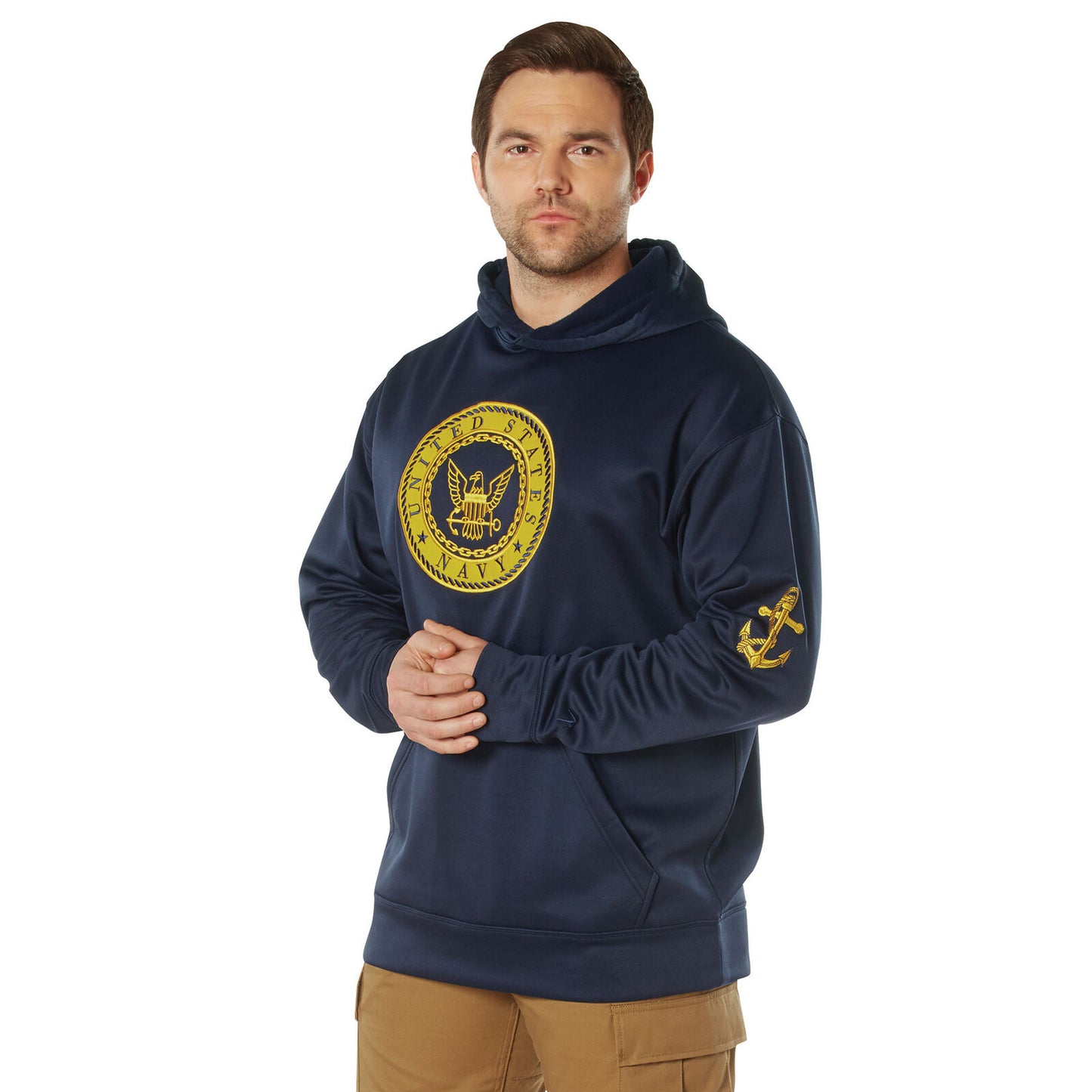 US Navy Emblem Pullover Hooded Sweatshirt - Embroidered NAVY Logo Hoodie