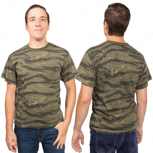 Men's Tiger Stripe Vintage Camo Short Sleeve T-Shirt Adult Poly/Cotton Army Tee