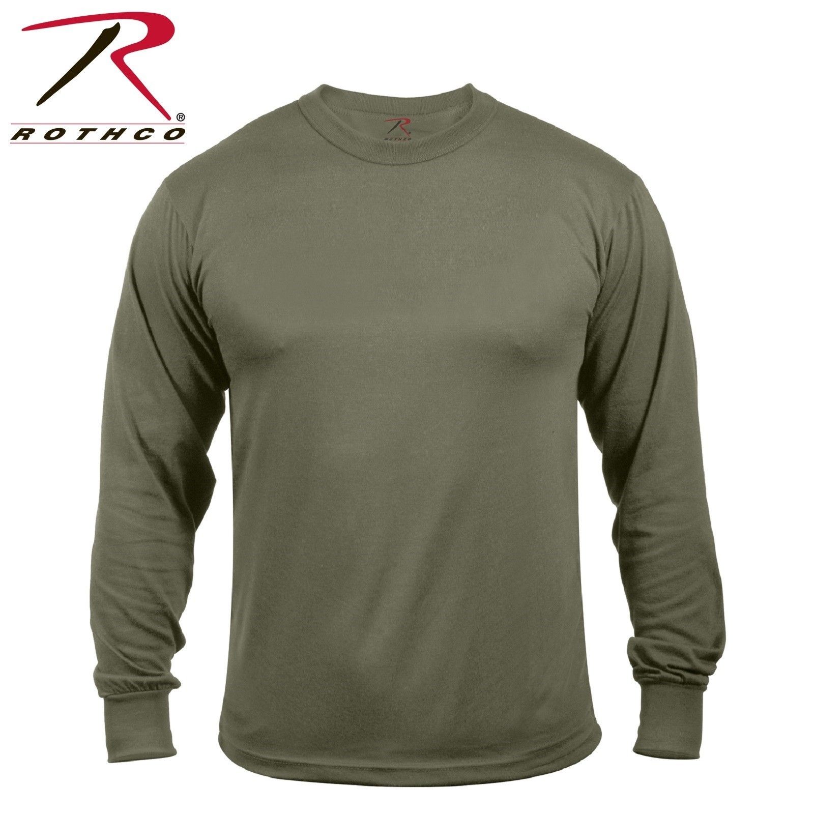 Rothco Moisture Wicking Long Sleeve T-Shirt - Mens 100% Polyester Olive  Drab Tee