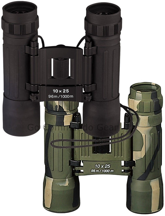 Camo Or Black Compact Binoculars W/ Case - 10 x 25 MM - Rubber Layer Protection