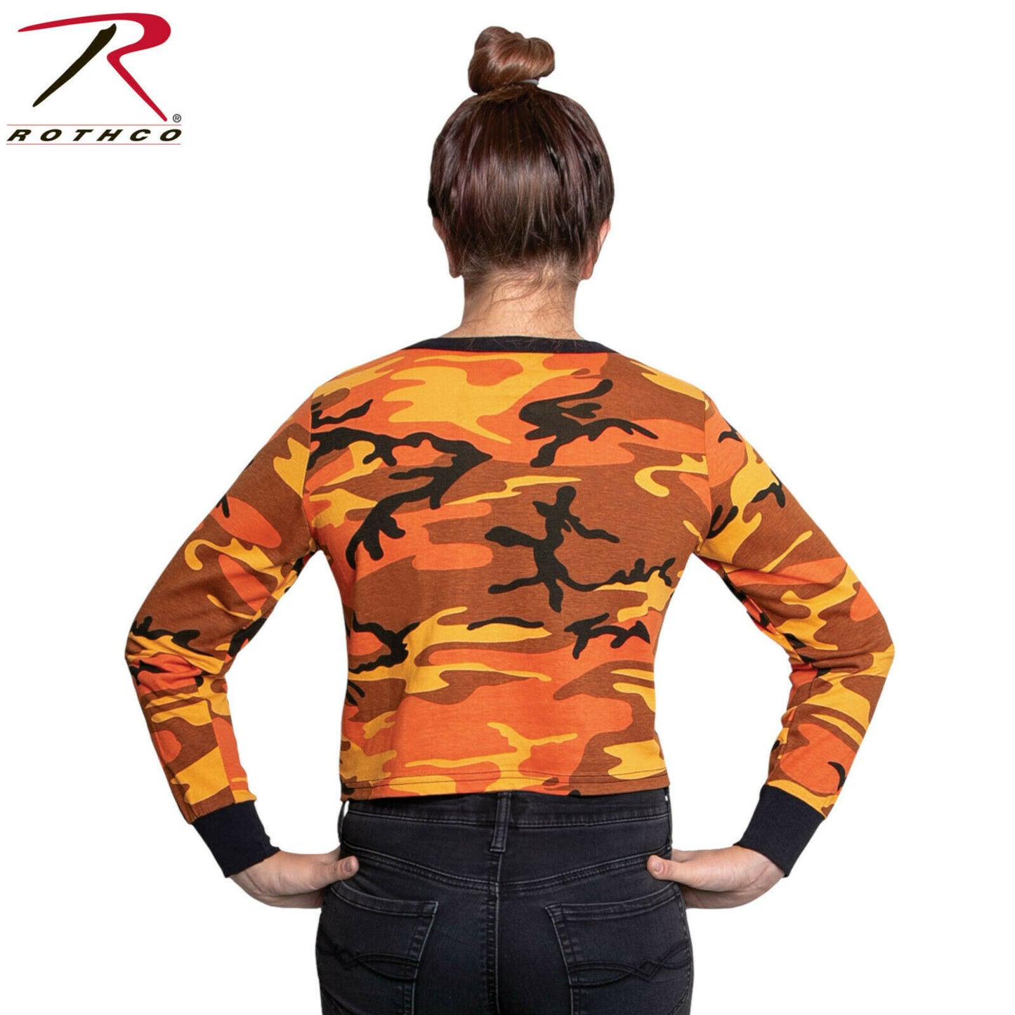 Rothco Women's Savage Orange Camo Long Sleeve Crop Top T-Shirt - Poly Cotton Tee