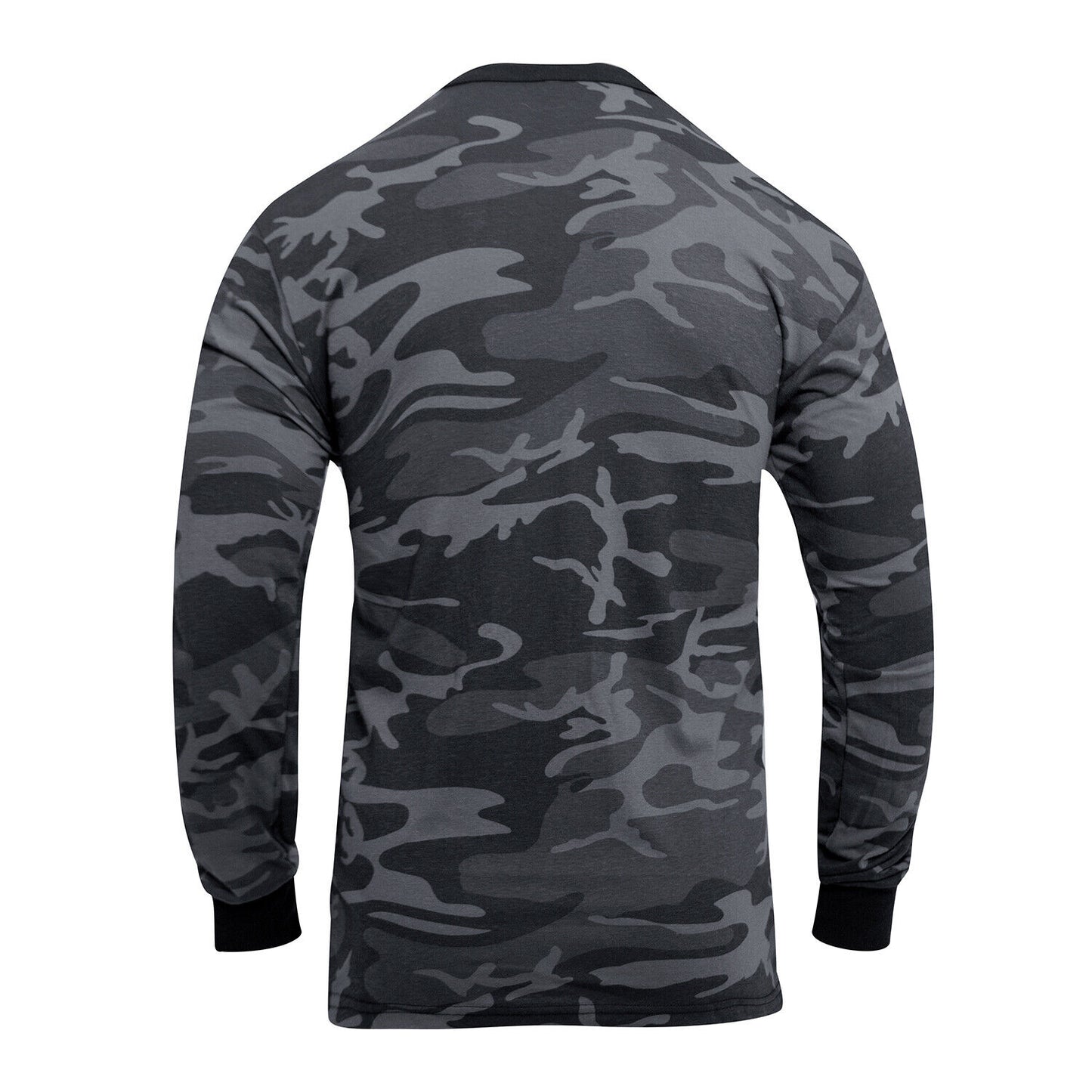 Men's Black Camo Long Sleeve Poly/Cotton T-Shirt