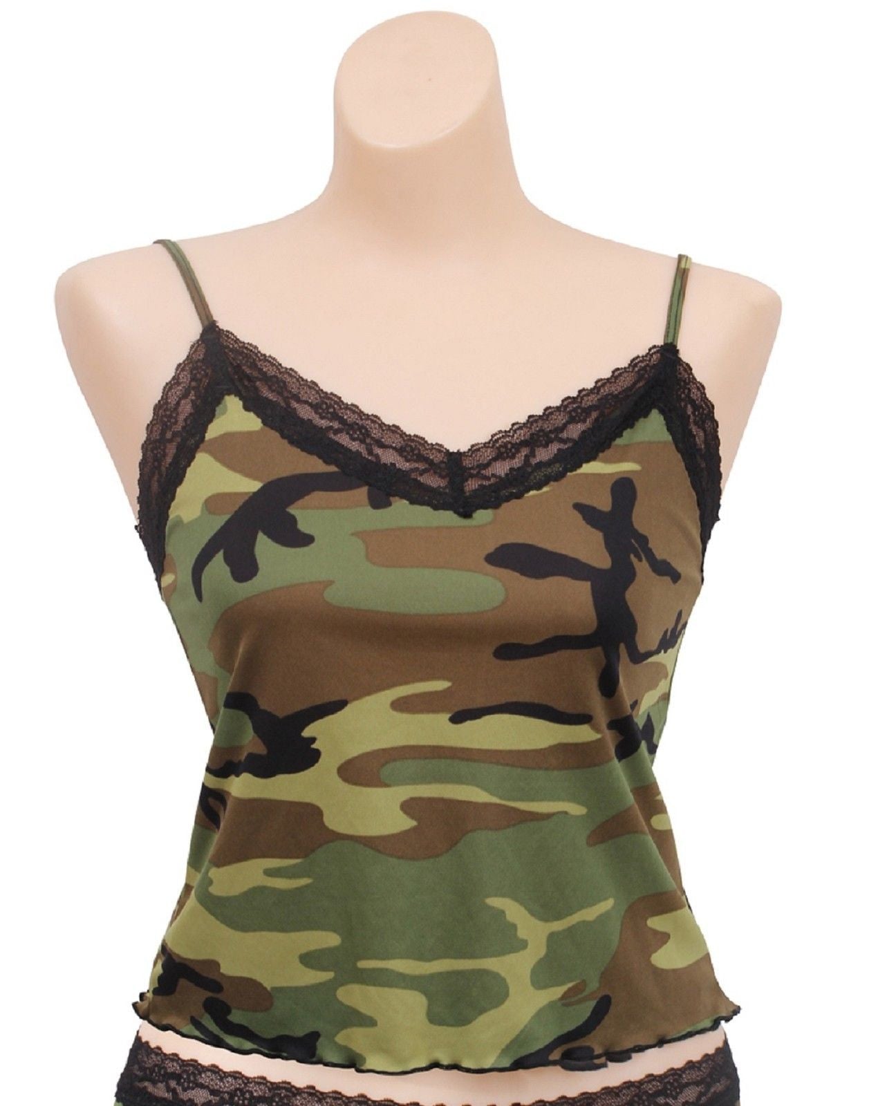 Womens Woodland Camo Lace Trim Camisole or Boy Shorts Underwear