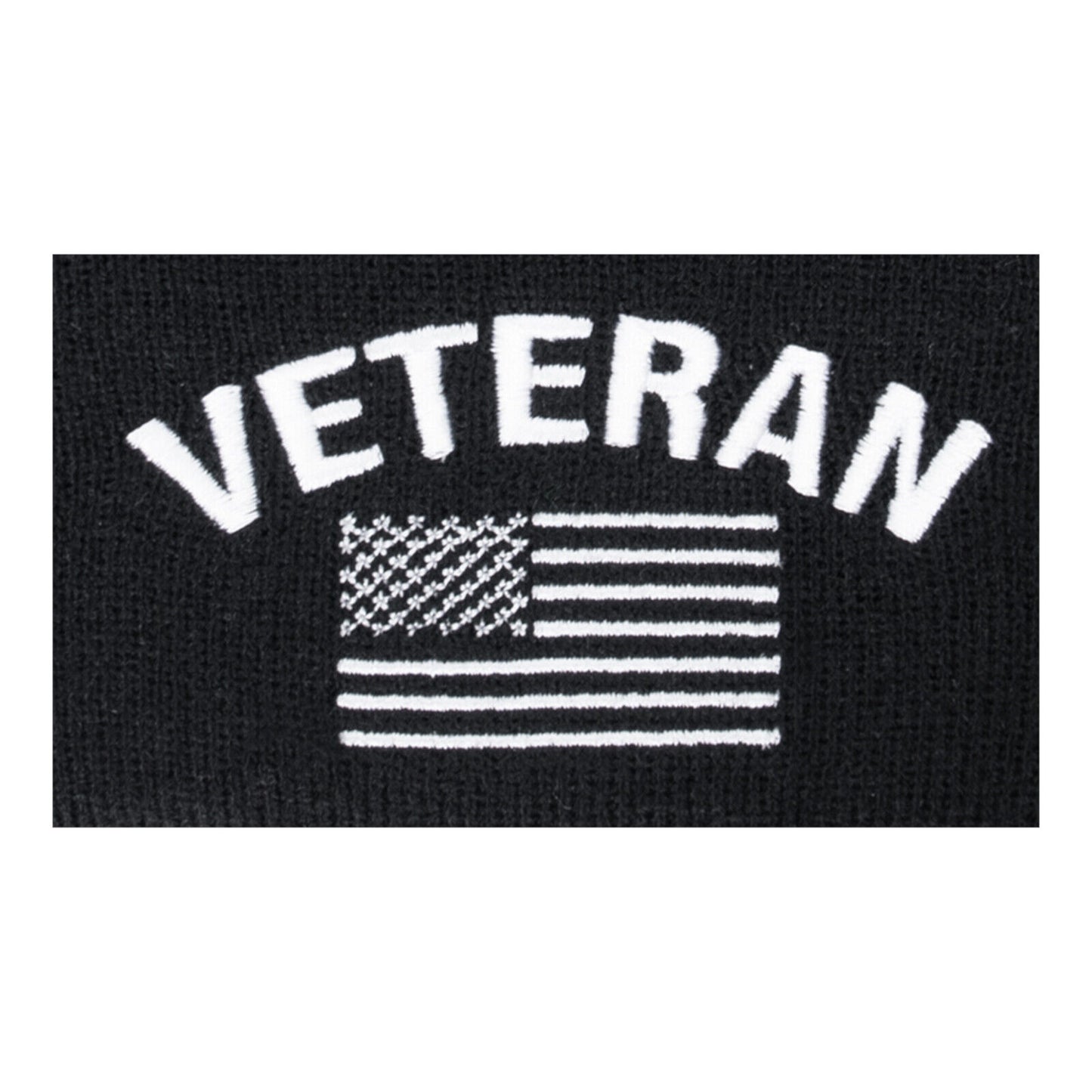 Veteran w/ US Flag Fine Knit Watch Cap - Black Winter Skull Cap Ski Hat Acrylic