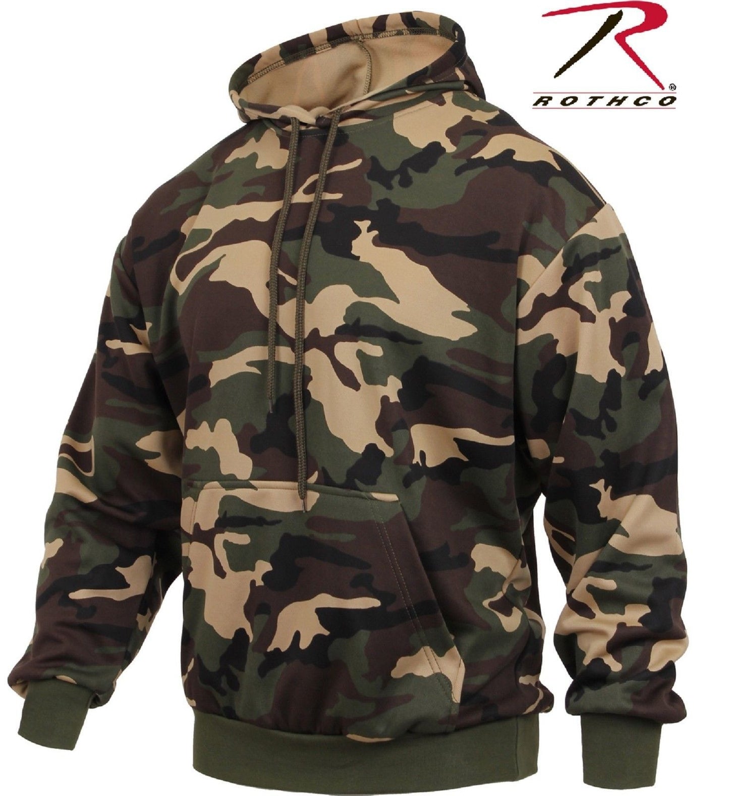Woodland Camo Performance Pullover Hooded Sweatshirt - Mens Fleece Lined Hoodie