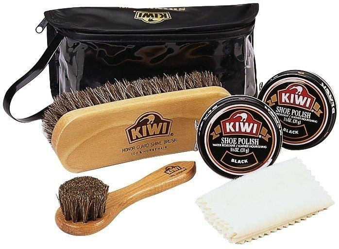 Kiwi Shoe Care Kit - Black Shoe Polish Kit For Flat & Hi Gloss Footwear