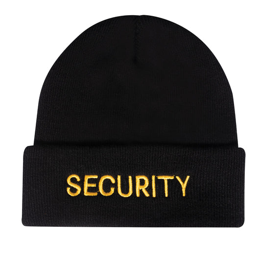 Black & Gold Embroidered SECURITY Watch Cap - Ski Hat Winter Hat 100% Acrylic