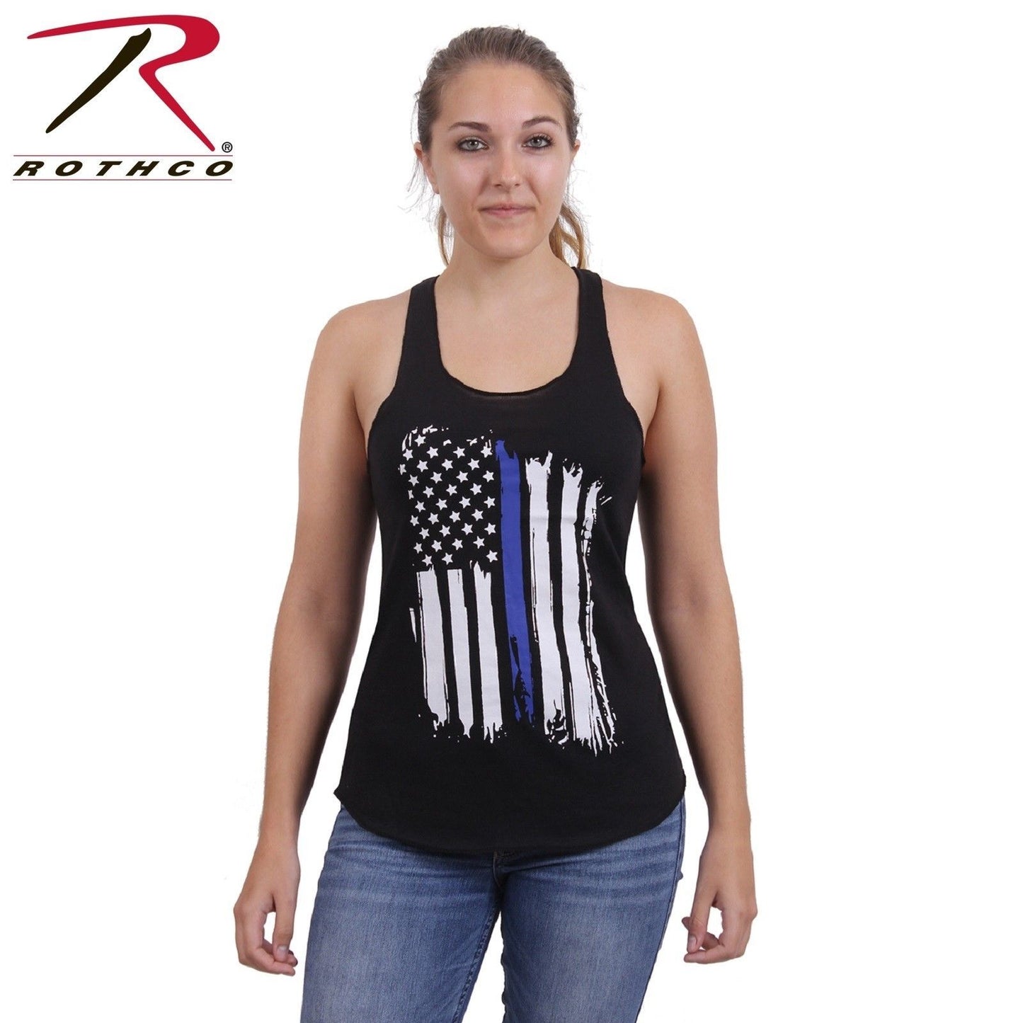 Women's Thin Blue Line Flag Racerback Tank Top - Womens Black Tank Top With TBL