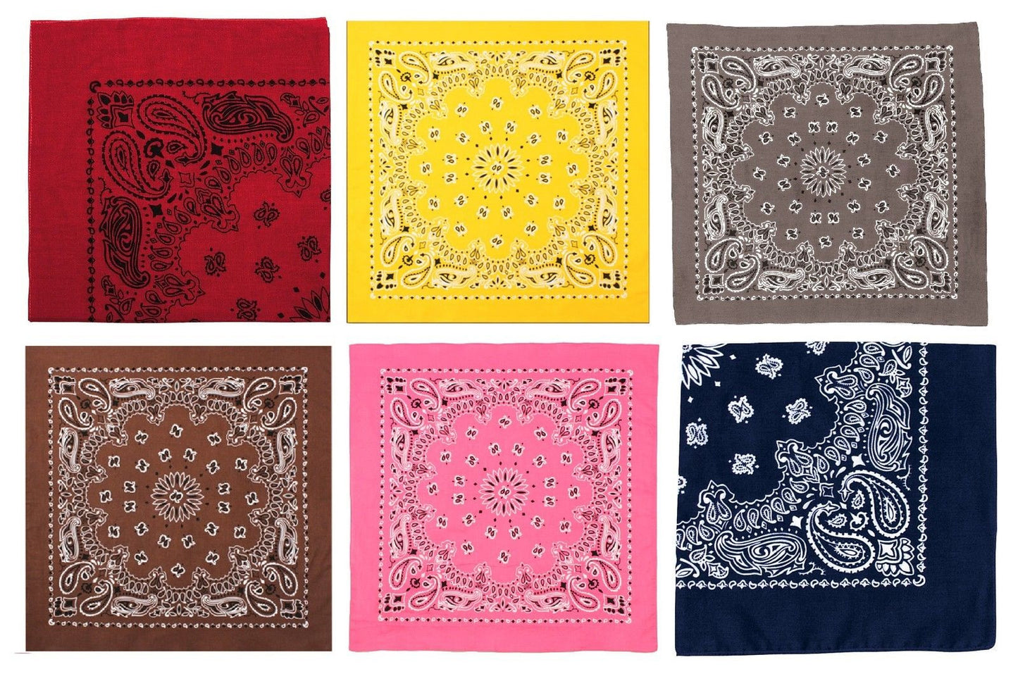 Bandana Variety 6 Pack Different Color 22" Bandanas Cotton Paisley