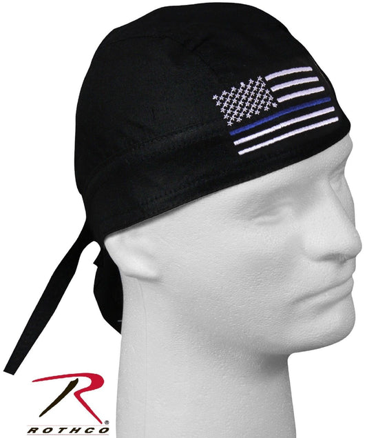 Rothco Thin Blue Line Police Support Headwrap - Mens Black TBL Cotton Head Wrap