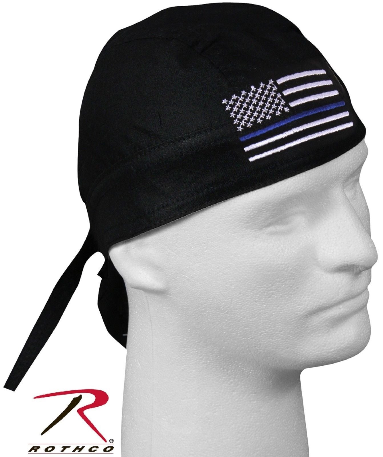 Rothco Thin Blue Line Police Support Headwrap - Mens Black TBL Cotton Head Wrap