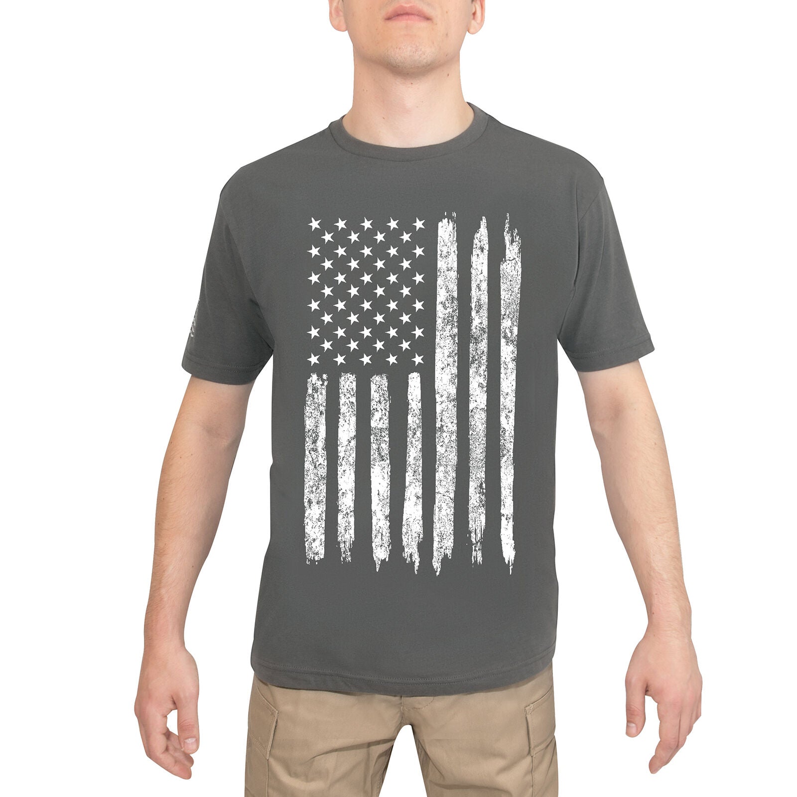 T-Shirt Fit Sl Men\'s Flag Charcoal Grunt Grey - US Force Athletic Distressed Short –