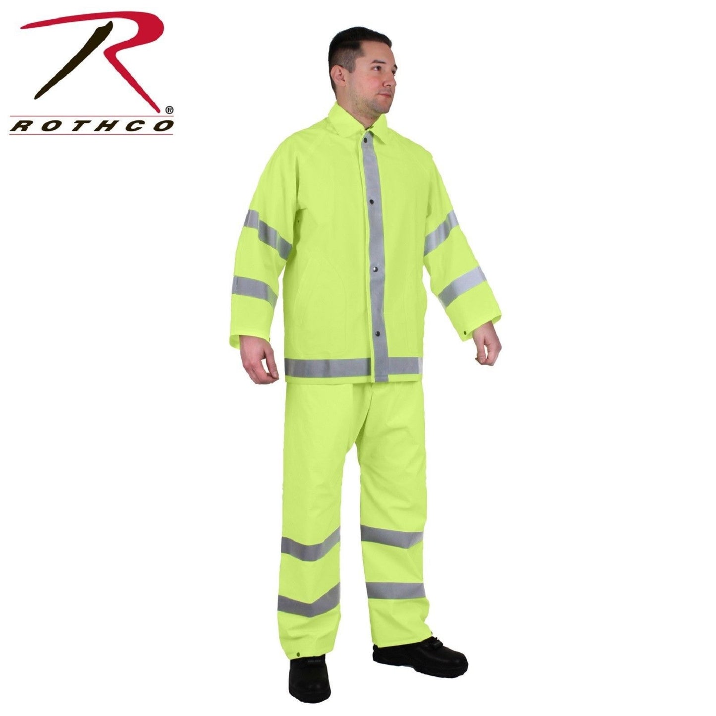 Waterproof Reflective Safety Rain Suit Jacket & Pants w/ Detachable Hood