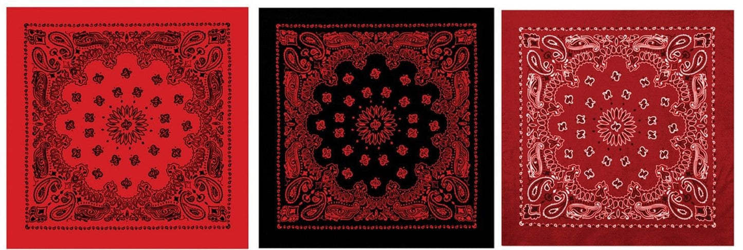 Extra Large 27" Red & Black Trainmen Bandana THREE PACK - 3 Big Paisley Bandanas