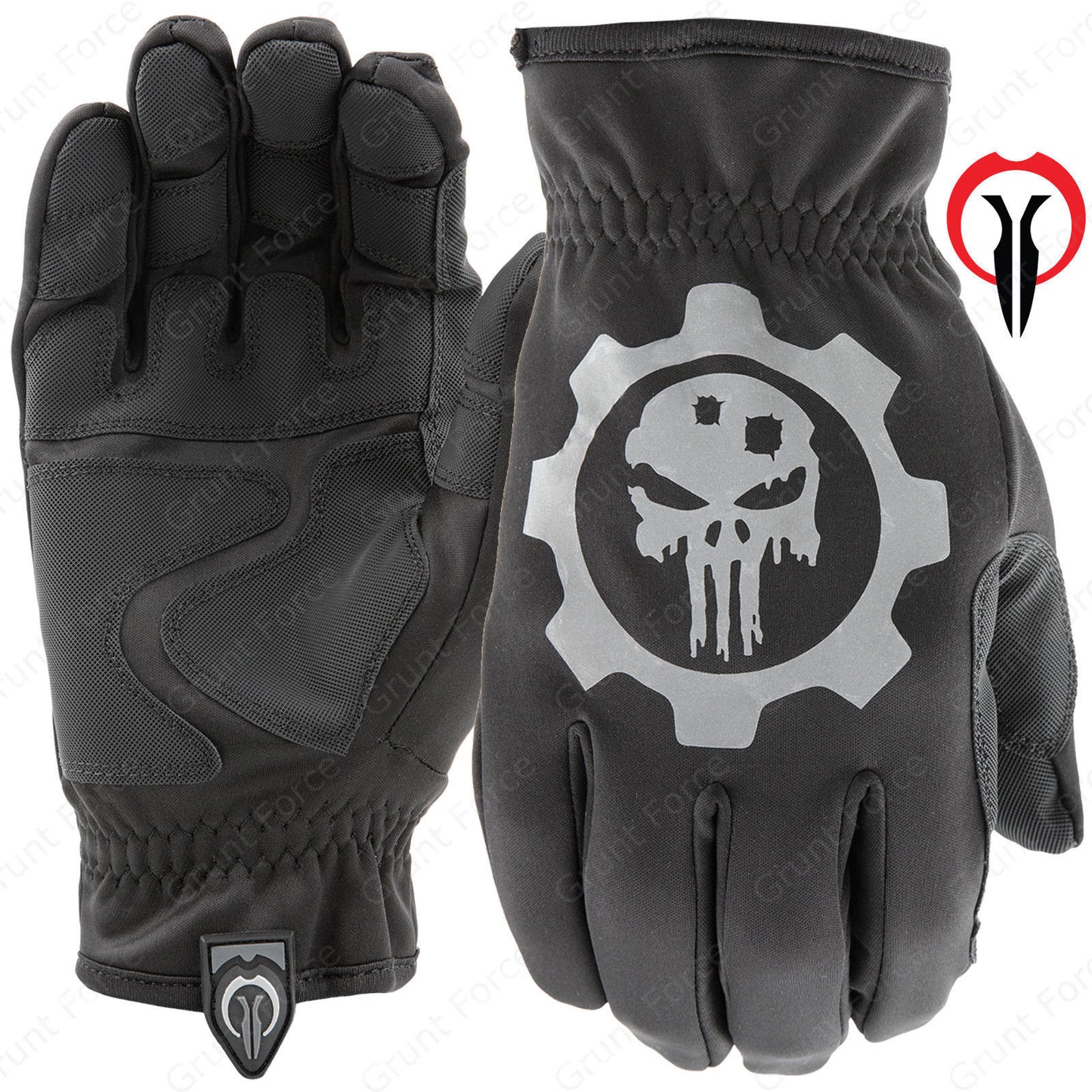 Industrious Handwear Black Full Finger "Punisher" Skull & Gear Logo Gloves