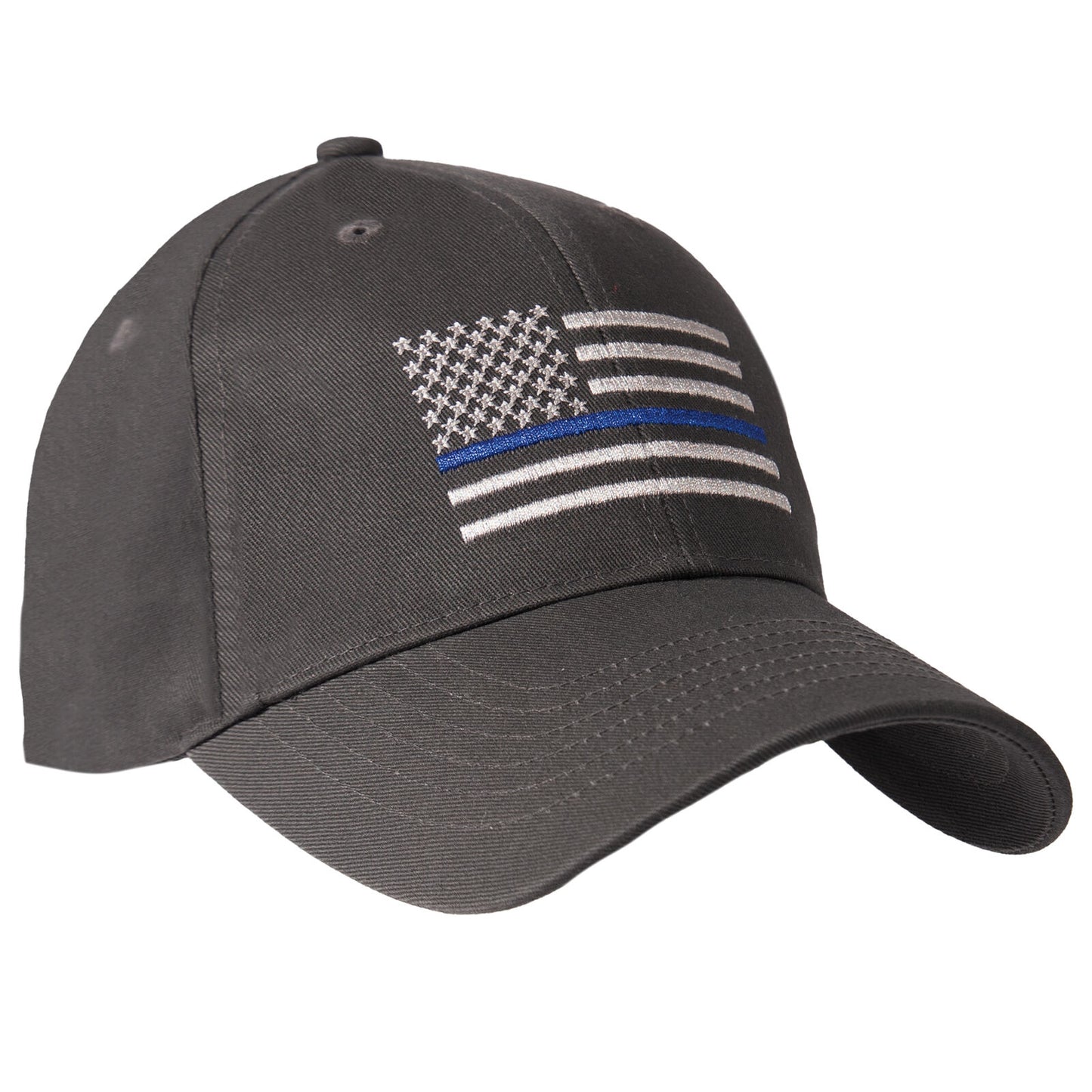 Grey Baseball Hat With Thin Blue Line US Flag Adjustable Hook & Loop Ball Cap