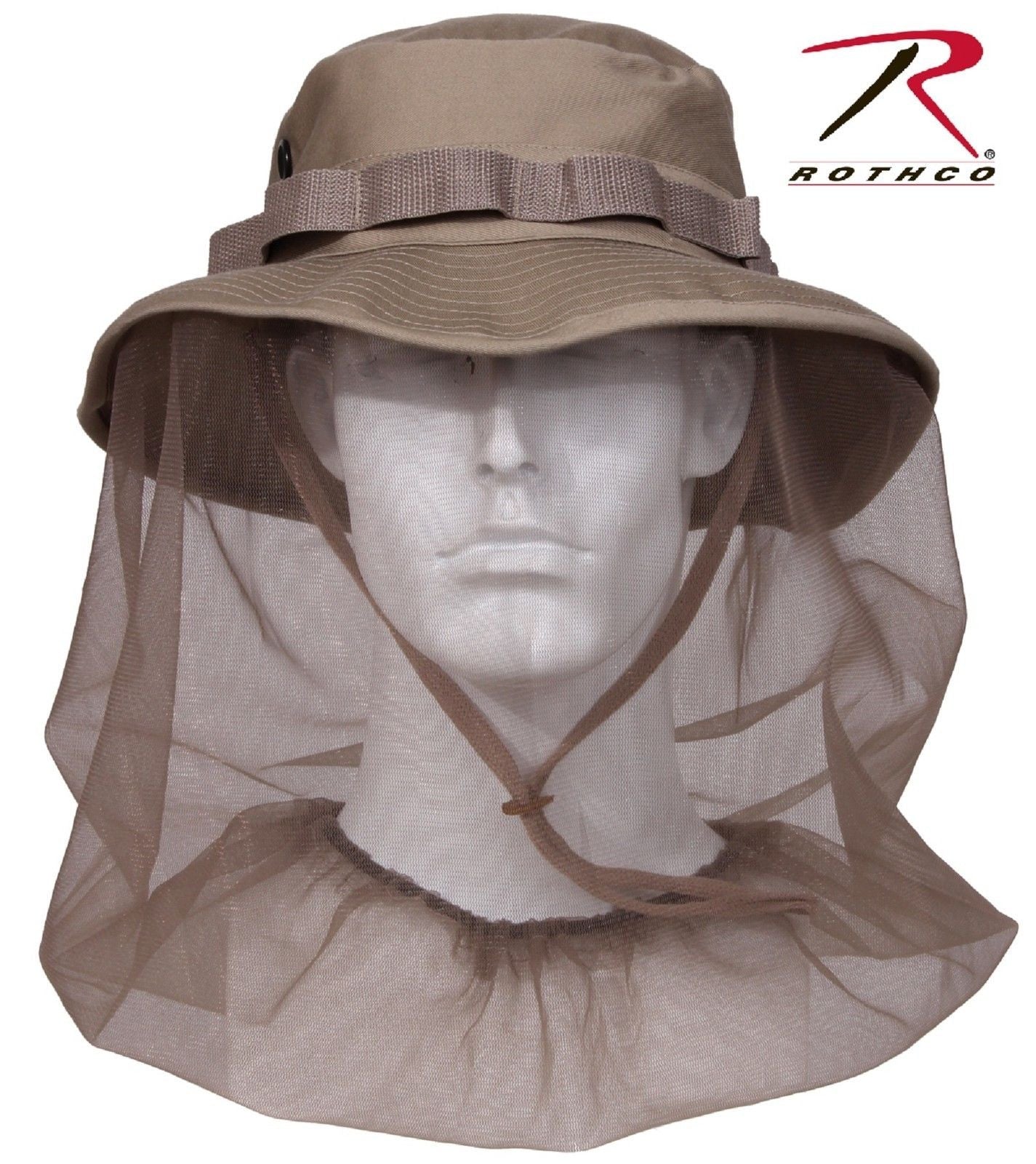 Khaki Boonie Hat with Mesh Mosquito Netting - Insect & Bug Outdoor Head Net Hats