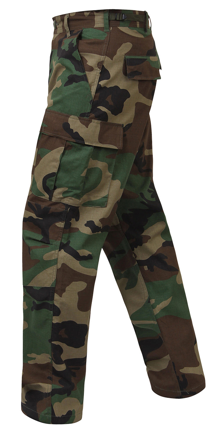 Mens Woodland Camouflage Rip-Stop Cotton BDU Cargo Pants