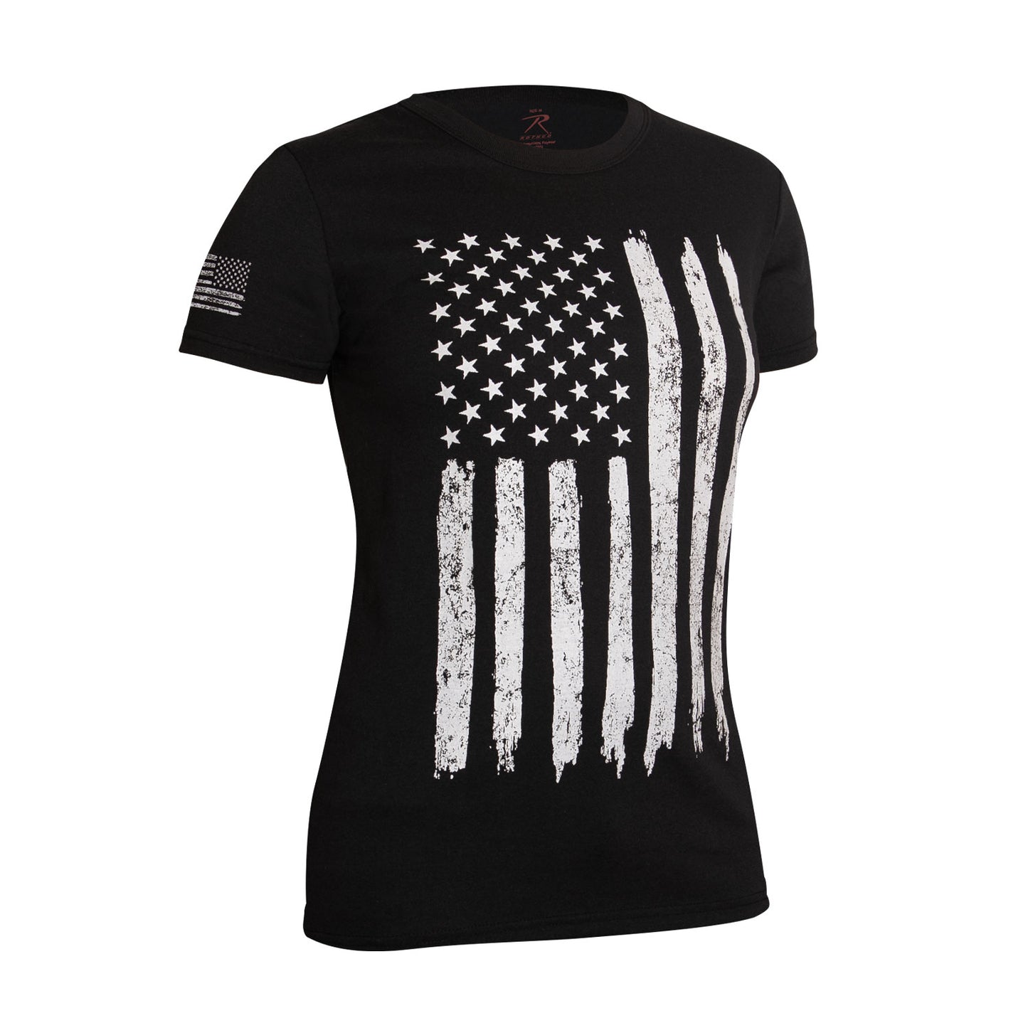 Rothco Women's Long Length Distressed US Flag Black T-Shirt