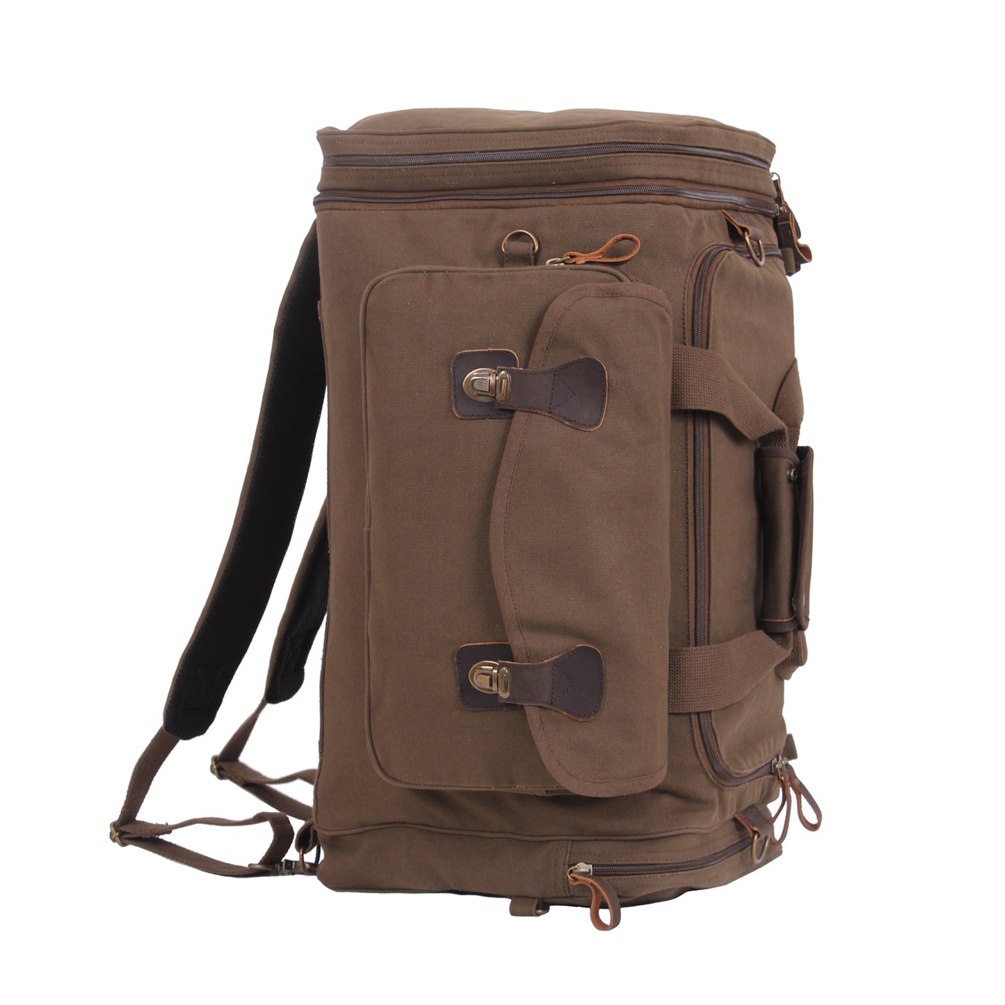 Black & Brown Canvas Extended Stay Travel Duffle Bag Rucksack Backpack Carry-On