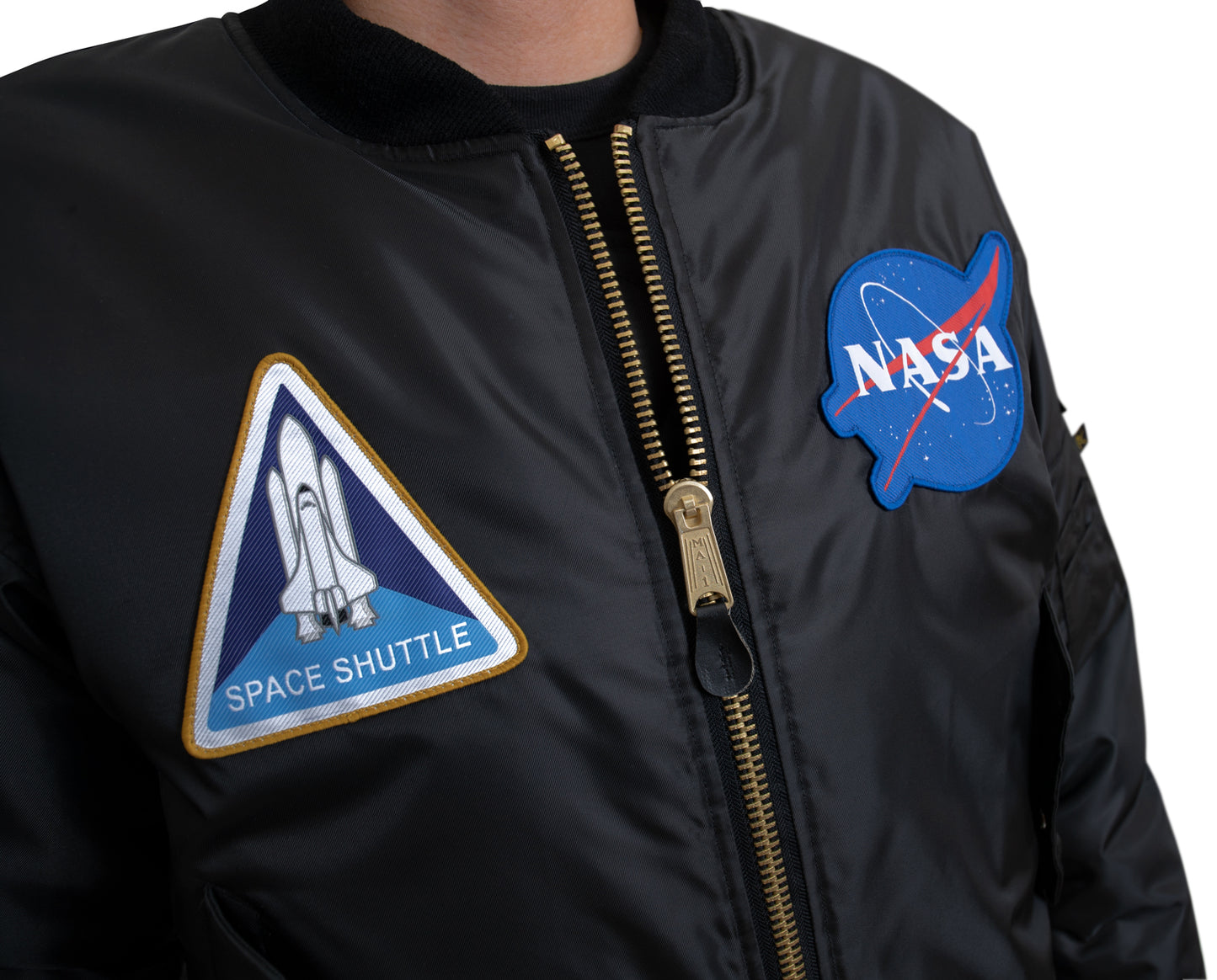 Reversible MA-1 Flight Jacket in Black With NASA Patches