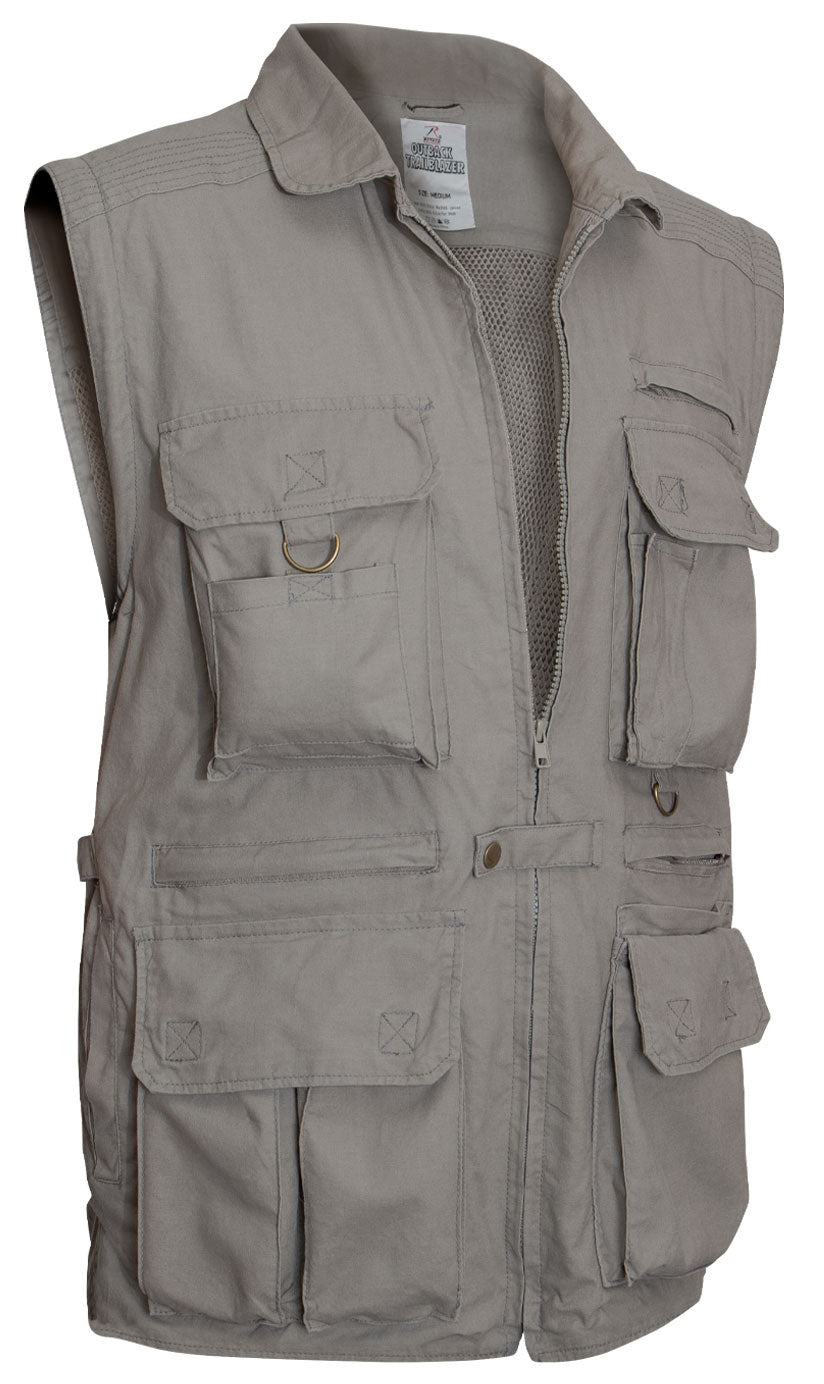 Khaki Safari Outback Convertible Vest Jacket - Fishing Vest w/ Zip-Off Sleeves
