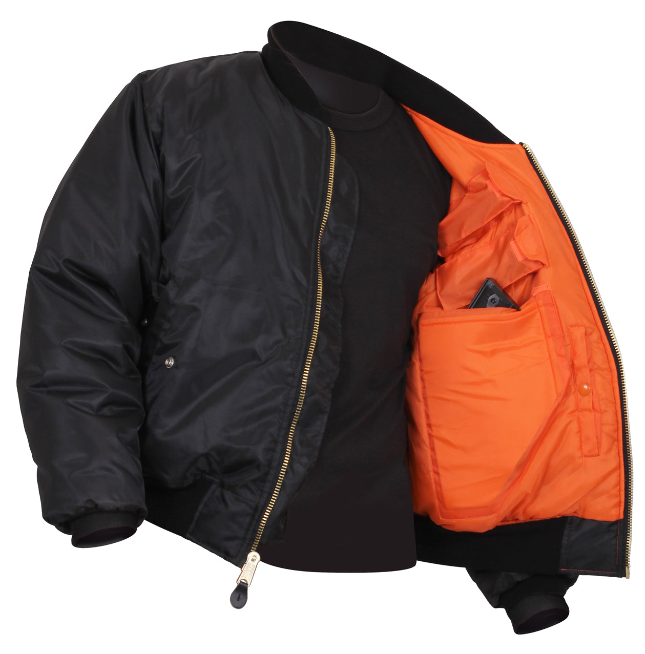 Concealed Carry MA-1 Flight Jacket - Mens Black GI Type CCW Winter Coat